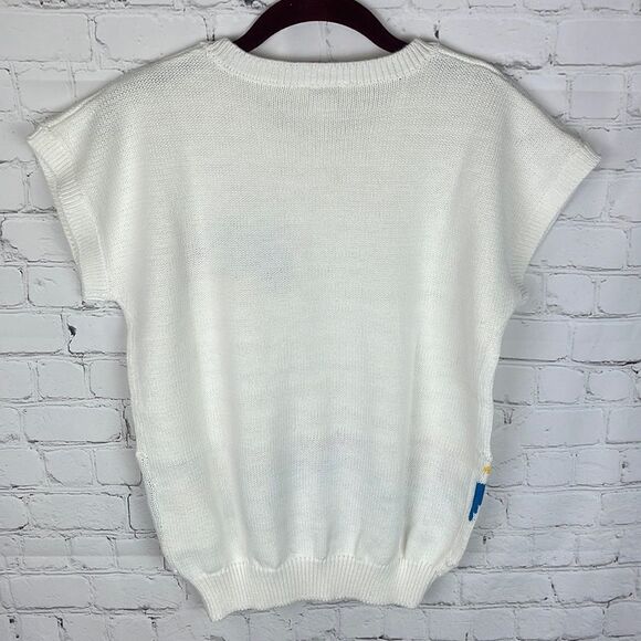 Tan F Jay Vintage White Sweater with Colorful Design Size Small - Picture 5 of 5